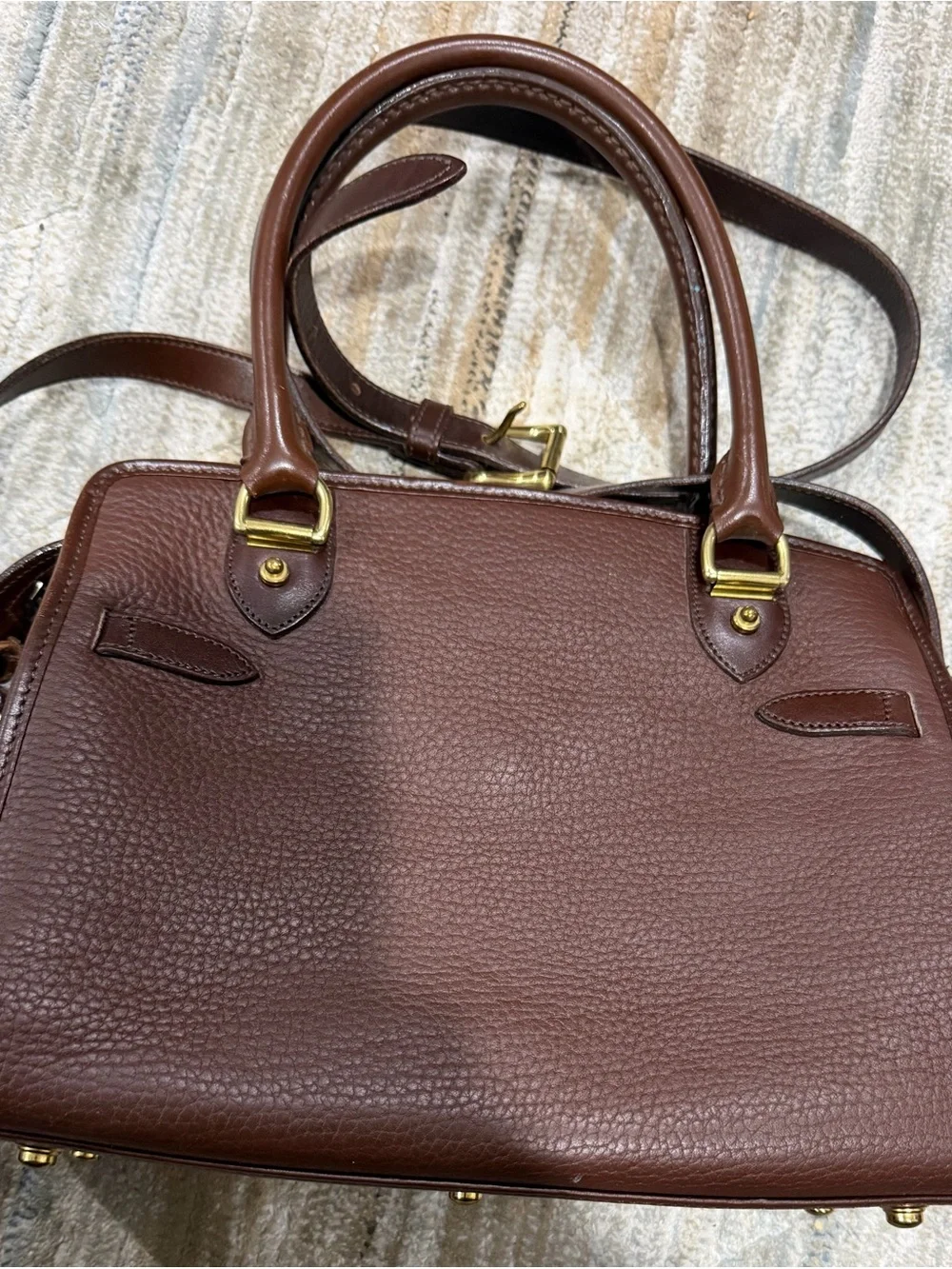 Dooney & Bourke Brown Pebble Leather Satchel with Gold Hardware